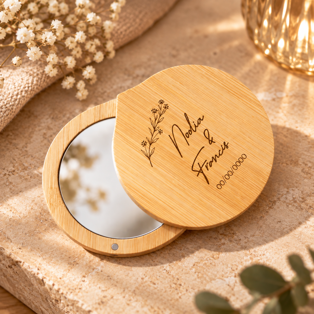 ESPEJO DE MADERA CON TAPA